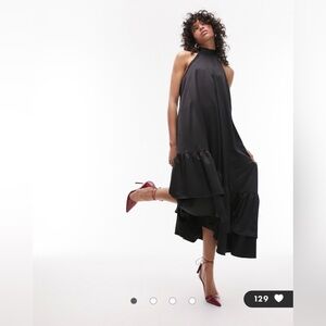 NWT Topshop, Sz 12 Halter Top Maxi Dress With Assymetrical Frill
